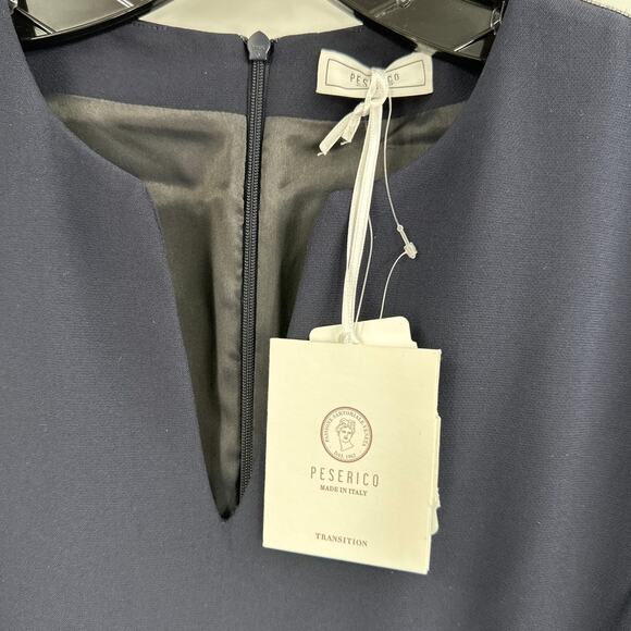 Peserico Inkwell Blue Chain-Trim V-Neck Midi Dress Size 42 | US 6 - Picture 9 of 12